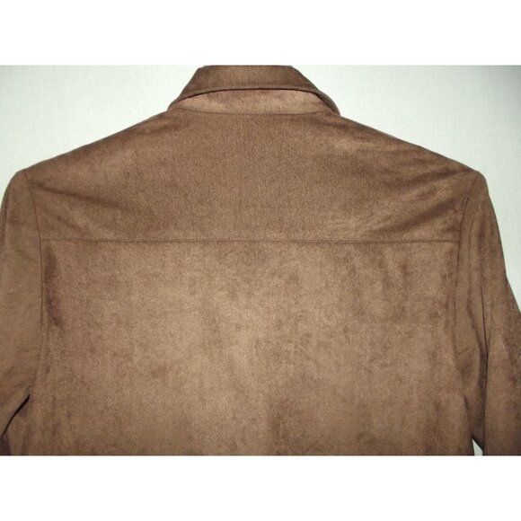 WFF Farah Shirt Mens Sz Large Brown Faux Suede Shacket pocket flaps button down - Picture 10 of 11